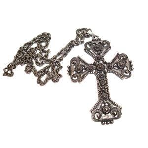 Vintage Sarah Coventry Silver Tone Ornate Cross Pendant Necklace, 1970s